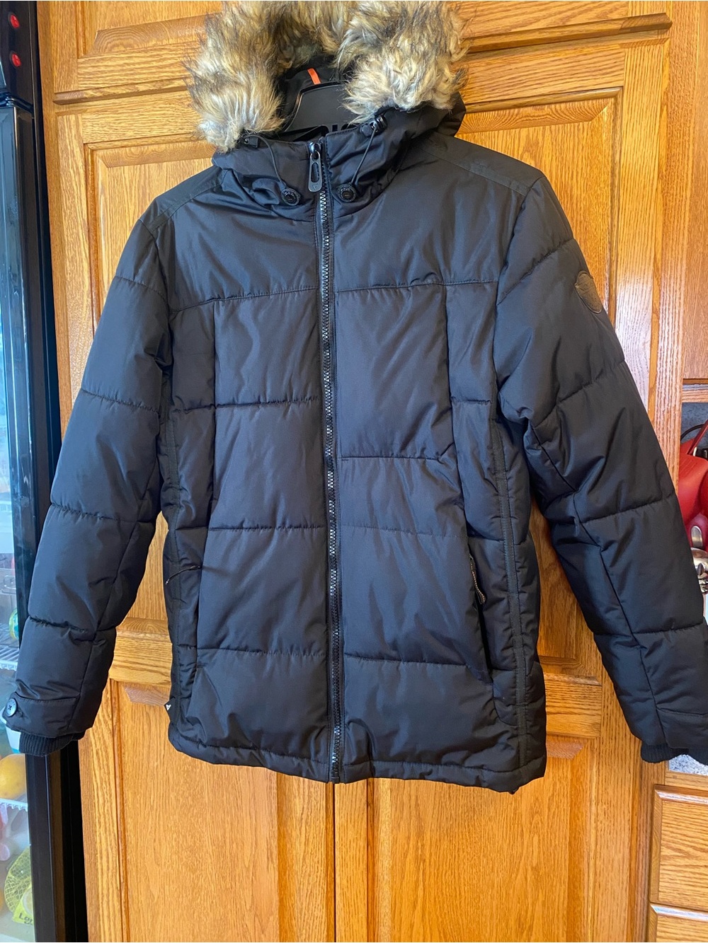 Noize Black Puffer Jacket with Faux-Fur Trim Hood